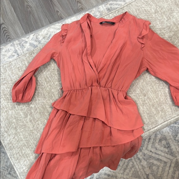 Zara Coral Dress with Ruffle Detail - Picture 1 of 2